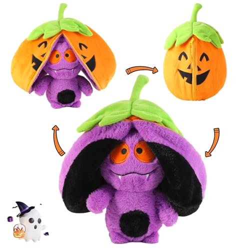 MILEGI Reversible Bat Pumpkin Plush, Cute Pumpkin Plush Pillow with Zipper, Soft Bat Stuffed Animal, 2-in-1 Christmas Birthday Gift Decorations for...