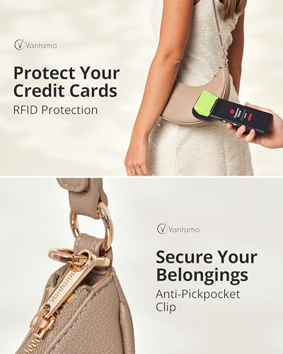 Image of Vantamo Crescent Bags For Women with RFID Protection, Half Moon Clutch Purses for Women with Anti-Theft Clip for Extra Safety