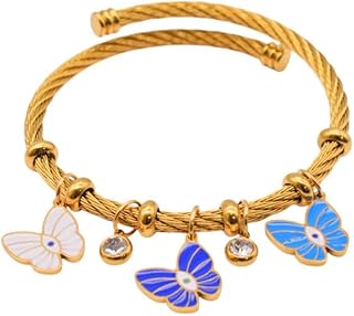 Stainless Steel Charms Bracelet With Butterfly Designs For Girls - Multicolor