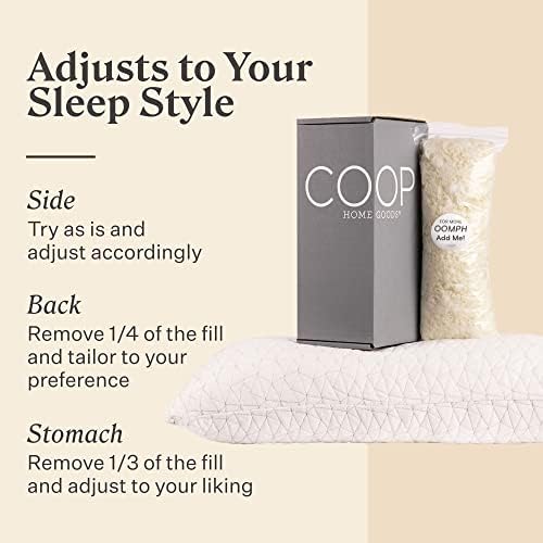 Shredded Memory Foam Pillow with Bamboo Cover by Coop Home Goods - Made in the USA - QUEEN - 50x76