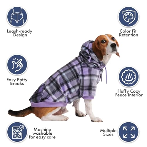 Image of Spark Paws Dog Hoodie - Premium Dog Sweater for Small, Medium, and Large Dogs | Warm Outfits for French Bulldogs, Pitbull, Puppy, Winter Jacket Alternative - Purple Plaid - 2XL