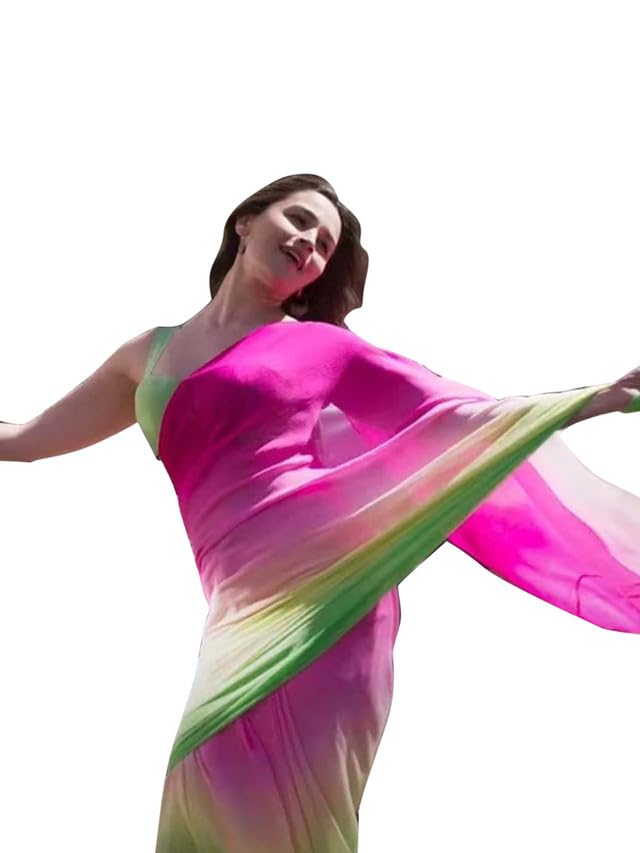 SIRIL Women's Printed Georgette Rocky Aur Rani Ki Prem Kahani Alia Bhatt Saree with Unstitched Blouse Piece