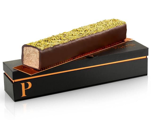 Chocolate Halva Log in Luxury Gift Box – Gourmet Chocolate Coated Halvah with Pistachio – Kosher, Dairy-Free Purim Mishloach Manos Gift for Clients, Family & Friends
