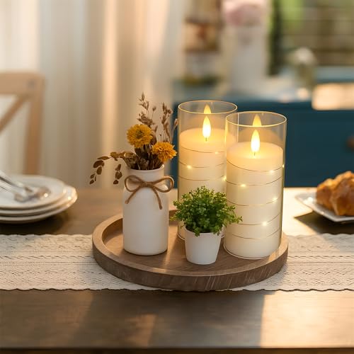 Image of Flickering Flameless Candles with Remote Timer, 6pcs LED Battery Operated Candles with Embedded String Lights White, D3 H6