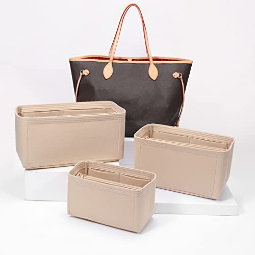 Doxo Purse Organizer Insert & Base Shaper Combination,Felt Bag Organizer With Zipper,For Speedy Handbag Neverfull Tote More (L, Beige) #TOP5