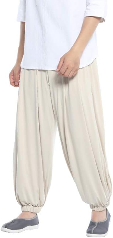 DGXIN Men Elasticated Waist Monk Trousers Lay Buddhist Yoga Kungfu Summer Zen Pants