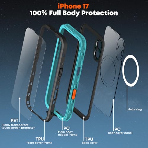 Coque étanche iPhone 17 BDIG bleue avec protection intégrale 360 - 5