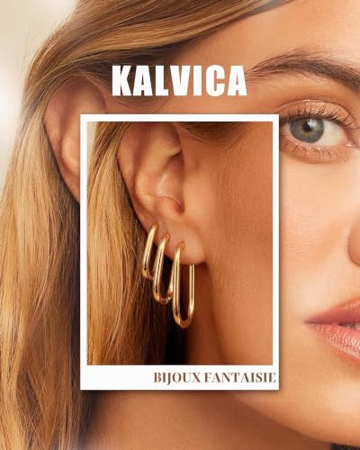 KALVICA Boucle d'Oreille Femme Or Créoles Acier Inoxydable 14K Plaqué Or Hypoallergénique Lot Boucles d'Oreilles Pour Femmes Bijoux Femme Or (Or Rose/Or/Argent) – vue 2