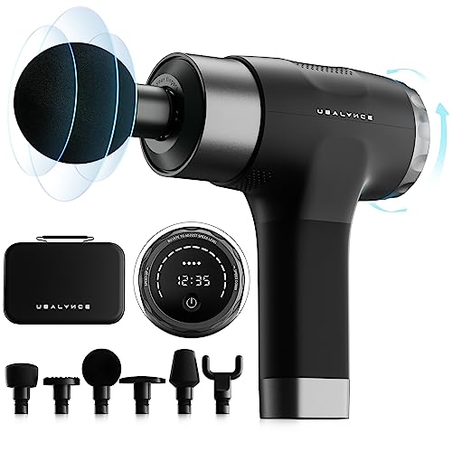 UBALANCE Massage Gun - Deep Tissue Massager,Adjustable Speed, Silent Brushless Motor, 16 Speeds, 6 Replaceable Heads, Portable Design