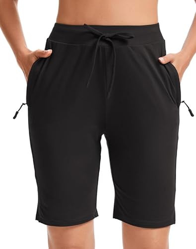 Choosefree Women's 9" High-Waisted Bermuda Shorts: Zipper Pockets, Anti-Chafe &