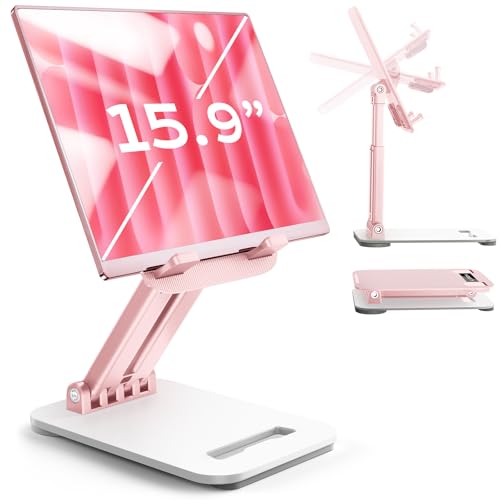 LISEN Pink Desk Accessories for iPad Office Supplies Desk Decor for Women Gifts, for Him Tablet Stand Vanity Accessories Video Face Time Free Hands for ipad Switch