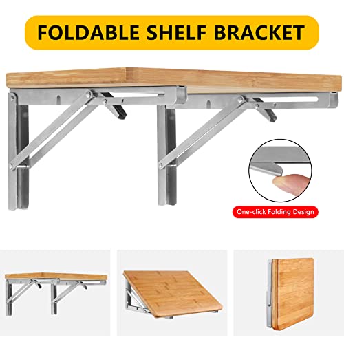 Glattever Folding Shelf Brackets, 2 Pack Heavy Duty Stainless Steel Collapsible Shelf Bracket, Triangle Floating Shelf Bracket With Screws, Wall Mounted Shelf Hinge For Bench Table (12 Inch, Silver) #TOP5