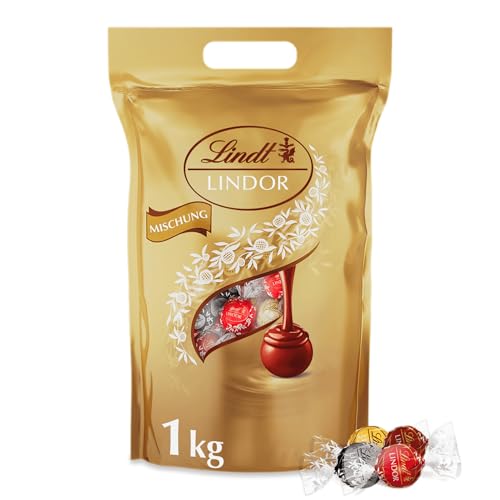 Lindt Schokolade | LINDOR Mischung | 1 kg Beutel | 78 LINDOR Kugeln mit zartschmelzender Füllung in den Sorten Milch, Dark 60%, Weiß, Haselnuss | Pralinen-Geschenk | Schokoladen-Geschenk