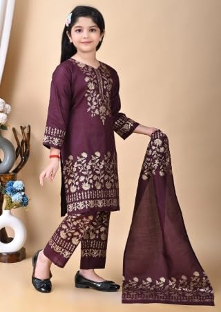 Image of Girl's Rayon Ethnic Wear Embroidered Kurta Set with Dupatta