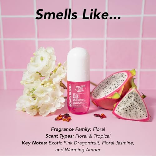 Image of Holler And Glow Bondi Blush Pink Dragonfruit Body & Hair Mist, Body Spray For Women, Hair Perfume For Women, Jasmine, Amber Scented, Floral & Tropical, Travel Sized, 3.38 Fl Oz