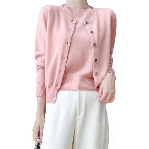 Women's Wool Cardigans Short Sleeve O-Neck Pullovers Cashmere Sweater Twinset Wool Knitwear Chic Tops Pink