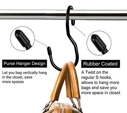 12 Pack Purse Hanger For Closet,Unique Twist Design Bag Hanger Purse Hooks, Large Size Closet Rod Hooks For Hanging Bags, Purses, Handbags, Belts, Scarves, Hats,Clothes, Pans And Pots (Black) #TOP1