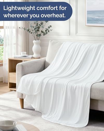 Image of Cooling Blanket for Hot Sleepers - Cold Blanket Full /Queen Size - Double-Sided, Ultra Cool for Summer, Night Sweats & All Seasons - Soft, Lightweight & Breathable for Bed or Couch - Ivory, 50 inch x 60 inch