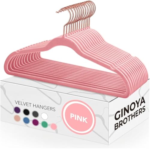 Image of Ginoya brothers Velvet Hangers,Non Slip Notched with Rose Gold Hook Coat /Suit Hangers,Space Saving 360 Degree Swivel Hook Clothes Hangers Wardrobe Hanger. (Peach, 50)
