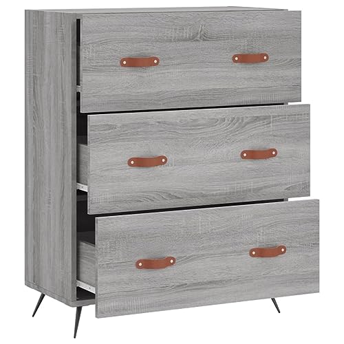Cómoda Sonoma de madera gris, mueble auxiliar robusto con patas de metal 7