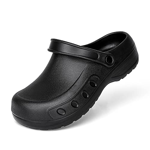 Men's Professional Non Slip Chef Shoes Lightweight EVA Garden Clogs Shoes Waterproof Work Clogs for Restaurant, Zapatos de Cocina para Hombres Black 43
