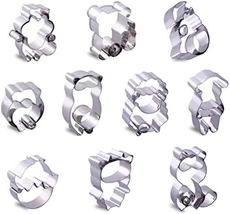 Sinrier Animal Cookie Cutter Set - 10 PCS - Squirrels, cows, raccoons, dogs, chicks, sheep, hamsters, pirates, bears, and civet cats - Stainless Steel