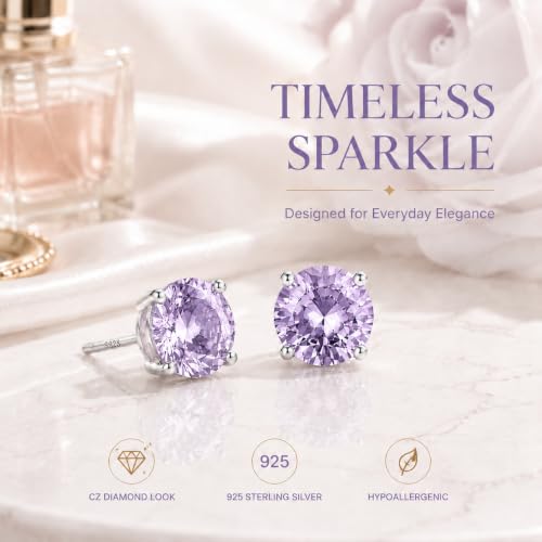 925 Sterling Silver Purple CZ Stud Earrings for Women Birthstone Jewelry - image 2