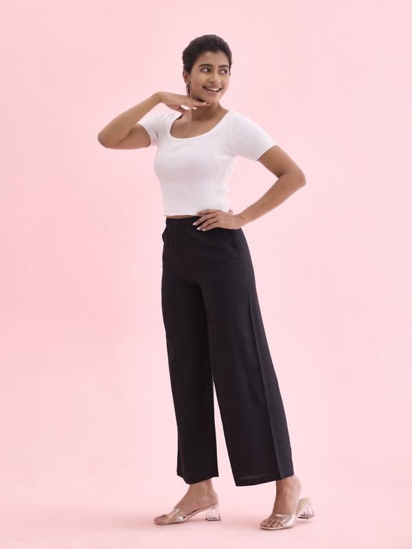 Image of GO COLORS Soft Viscose & Linen Blend Linen Palazzo Full Length for Women| Breathable, Mid Rise