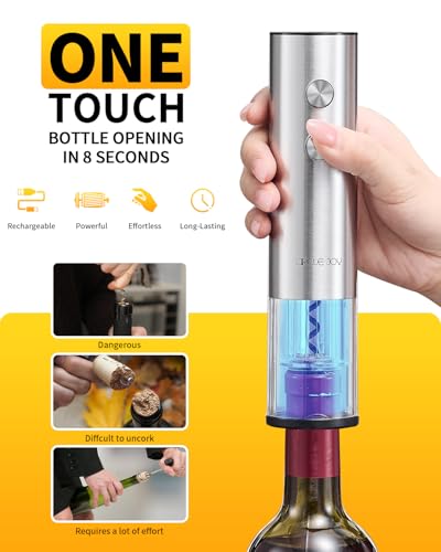 Image of CIRCLE JOY Electric Wine Opener Rechargeable 5-in-1 Stainless Steel Wine Gift Set with Foil Cutter, Wine Aerator Pourer, Wine Drip Ring & Vacuum Stopper, Ideal Gifts for Wine Lovers, Silver