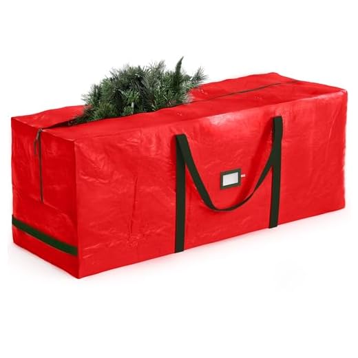 ZOBER 9 Ft Large Christmas Tree Storage Bag - Fits 9 Ft Artificial Trees - Plastic, Waterproof Christmas Tree Bag For Storage Box For Xmas - Strong, Durable Handles - Label Card Slot - Red