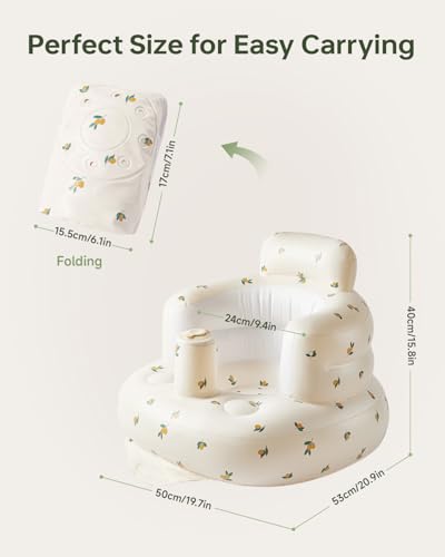 Image of Inflatable Baby Seat for Learning to Sit & Feeding (3-36 Months) with Built-in Air Pump - Anti-Tip, Ergonomic & Portable Floor Seat (L Olive Leaf)