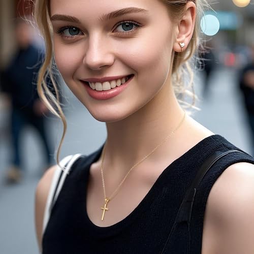 14K Gold Cross Necklace for Women Small Cross Necklace for Women 14K Gold Necklaces for Womens Trendy Modern Minimalist Inspiration Golden Jewelry for Womens Crosses Pendant (A-Cross)4