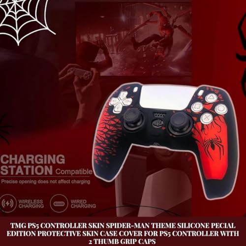 Image of TMG PS5 Controller Skin Spider-Man Theme Silicone Special Edition Protective Skin Case Cover for PS5 Controller with 2 Thumb Grip Caps (Red)