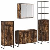 HETFTJN Set di mobili da bagno da 4 pezzi, in rovere affumicato, combinazione di mobili da bagno in legno e acciaio, con mobiletto sottolavabo, armadietto a specchio e armadi alti per montaggio a