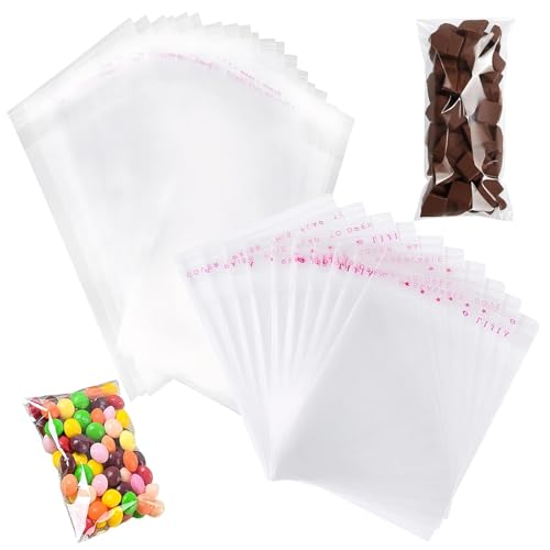 400 Stück Cellophantüten Selbstklebend, Transparent Zellophantüten Selbstklebend, Celofantüten, Zellufantüten, Cellophanbeutel für Süßigkeiten, Kekse, Kerzen und Schokolade 8x20cm,10x18cm