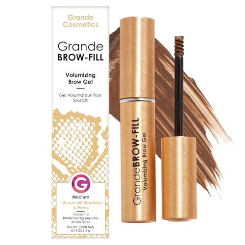 Grande Cosmetics GrandeBROW-FILL Volumizing Brow Gel with Fibers & Peptides for Natural & Fuller-Looking Eyebrows - Medium (0.14 fl oz)
