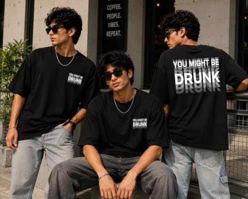 XENTORA You Might Be Drunk Graphic Oversized T-Shirt, White - Image 5