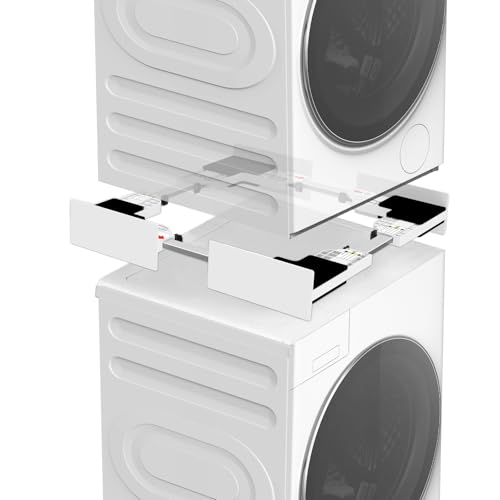 NIUXX Universal Zwischenbaurahmen Set für Waschmaschine und Trockner, Verstellbarer Verbindungsrahmen Kit (46-66 cm), Stapelbausatz mit Ratschenseil, Zwischeneinbausatz für platzsparende Waschküchen