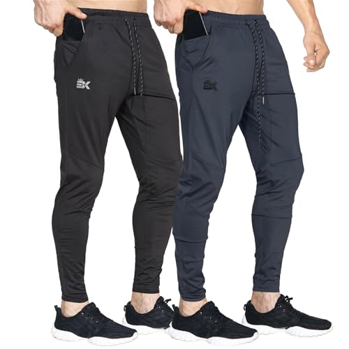 BROKIG Mens Lightweight Gym Jogger Pants,Men's Workout Sweatpants with Zip Pocket (Medium, Black/Dark Grey)