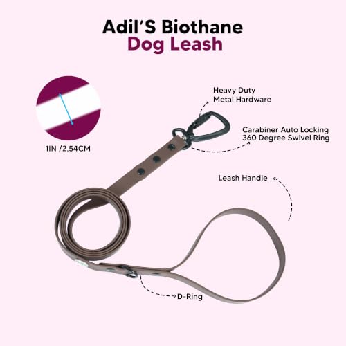 Image of Adil's Biothane Waterproof Dog Collar, Dog Leash & Collar Leash Combo | Heavy Duty TPU Coated Webbing | Adjustable Quick Release Buckle | Odour Resistant (Brown, M-18, Leash Only)