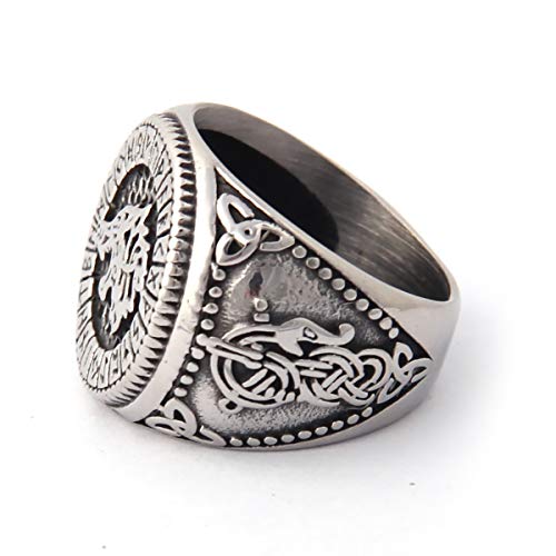 Bavipower Viking Wolf Howling Fenrir Stainless Steel Rune Ring For Men Pagan Jewelry Great Protection Nordic Amulet Talisman #TOP1