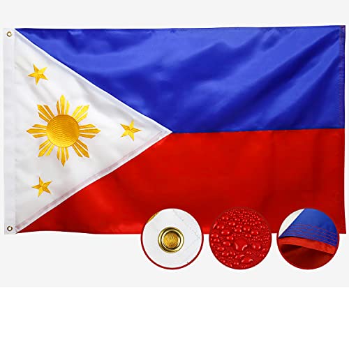 Double Sided Philippines Flag 3x5 Outdoor Philippine Flags Embroidered，Heavy Duty 210D Nylon,Sewn Stripes, Stronger Brass Grommets,4 Stitched Hemming,Perfect for Outside