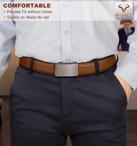 Image of BULLIANT Men Ratchet Belt 2 Pack, Click Sliding Leather Belt Adjustable for Gift Men Dress Casual Jeans 1 3 /8,Cut for Fit