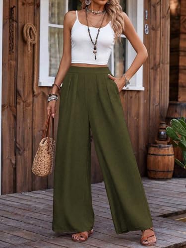 Image of TOPLOT Trouser for Women | Loose Fit High-Waist Korean Pants | Palazzo Pants with Pleated Front | Formal Relaxed Fit Casual Travel, Office & Lounge Wear Pant (5254)