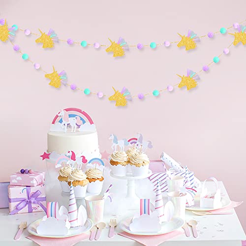 Pinkblume Gold Glitter Unicorn Garland,Hanging Banner Decorations With Pink/Light Purple/Light Green Pom Poms For Kids/Girls Room/Bedroom/Baby Shower/Birthday Party Supplies #TOP2