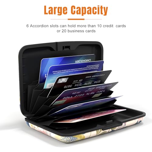 Image of Rimilak Aluminuml Credit Card Holder, Mini Credit Card Wallet RFID Blocking Slim Metal Hard Case for Women Men, Colorful Flower