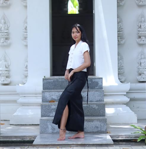 RaanPahMuang Authentic Thai Silk Wrap Skirt Waist Ties Leg Slit Traditional Art4