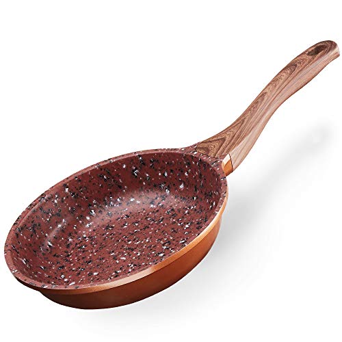 DECO EXPRESS Koperen non-stick koekenpan met premium high-performance steencoating wordt geleverd met bakeliet houteffect handvat 20 cm | perfect gezond droogbraden