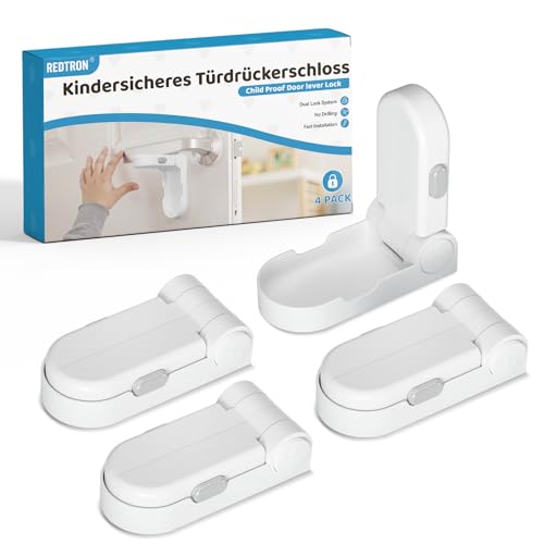 REDTRON Kindersicherung für Türklinken, 4 Stück Kindersicherung Tür mit 3M Klebstoff, Türgriffschlösser für Kleinkinder für Schlafzimmer, Badezimmer, kein Werkzeug erforderlich