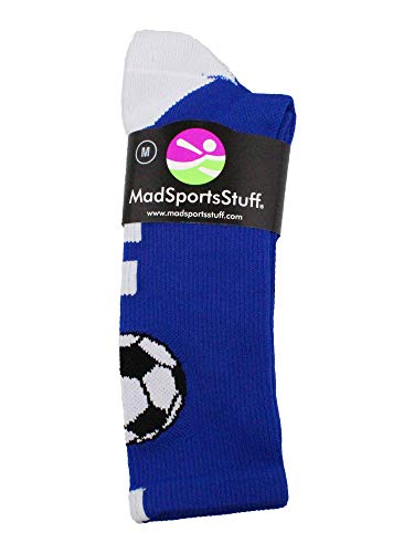 MadSportsStuff Soccer Ball Crew Socks (Royal/White, Large) - Thumbnail 2